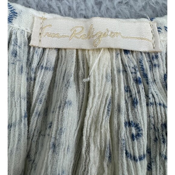 True Religion Womens Boho Top S Blue & White Trellis Print With Princess Seams - Picture 8 of 16
